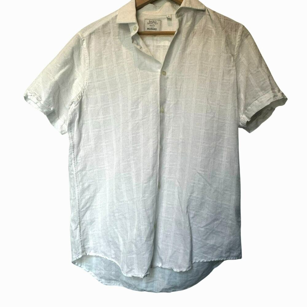 BAIRD MCNUTT | Men's Small Murano White Linen Short Sleeve Button-Up‎ Shirt
